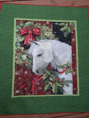 Handmade Christmas Horse Barn Country Christmas Quilt Fleece Backing